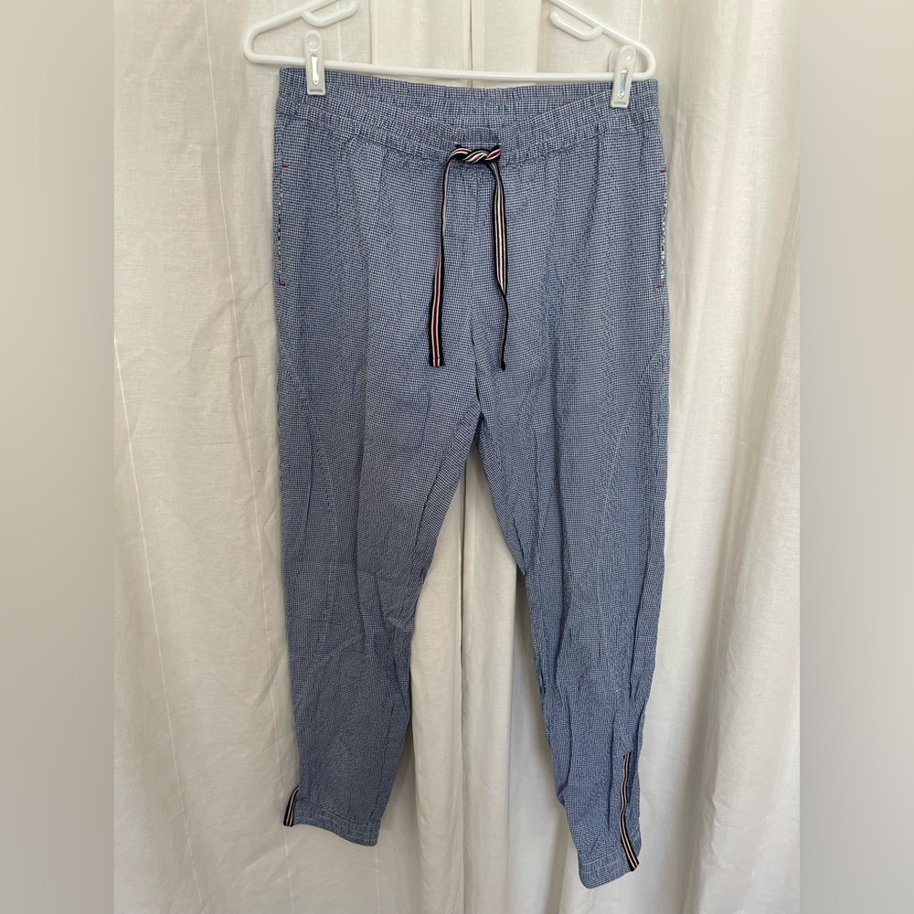 Faconnable 100% Cotton Gingham Blue and White Check Pants Size 10